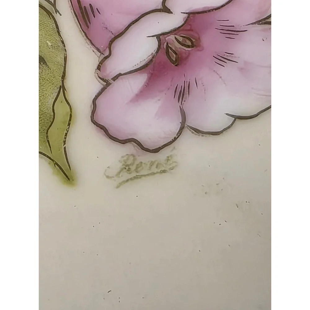 Vintage Bavaria Hand Painted Porcelain Floral Cake Plate Gold Trim Signed Rene